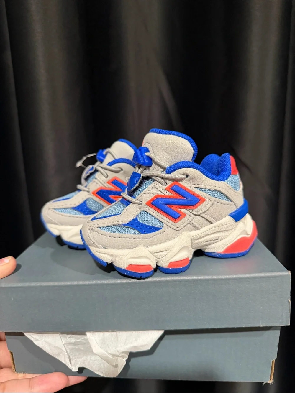 New Balance baby Gray, Blue and Coral Athletic Sneakers